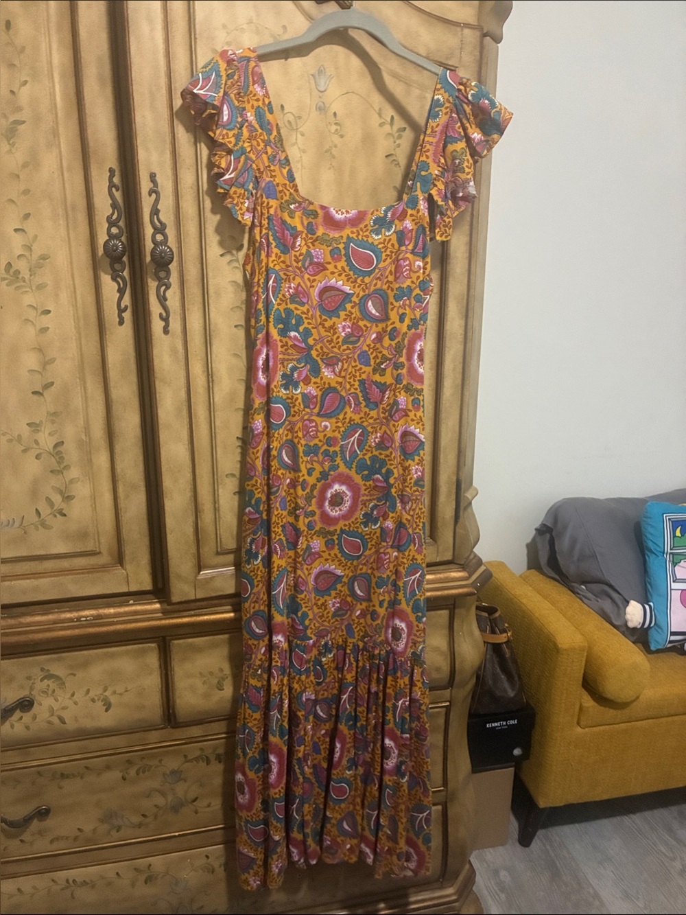 House of Harlow 1960 Mustard Paisley Floral Maxi Dress